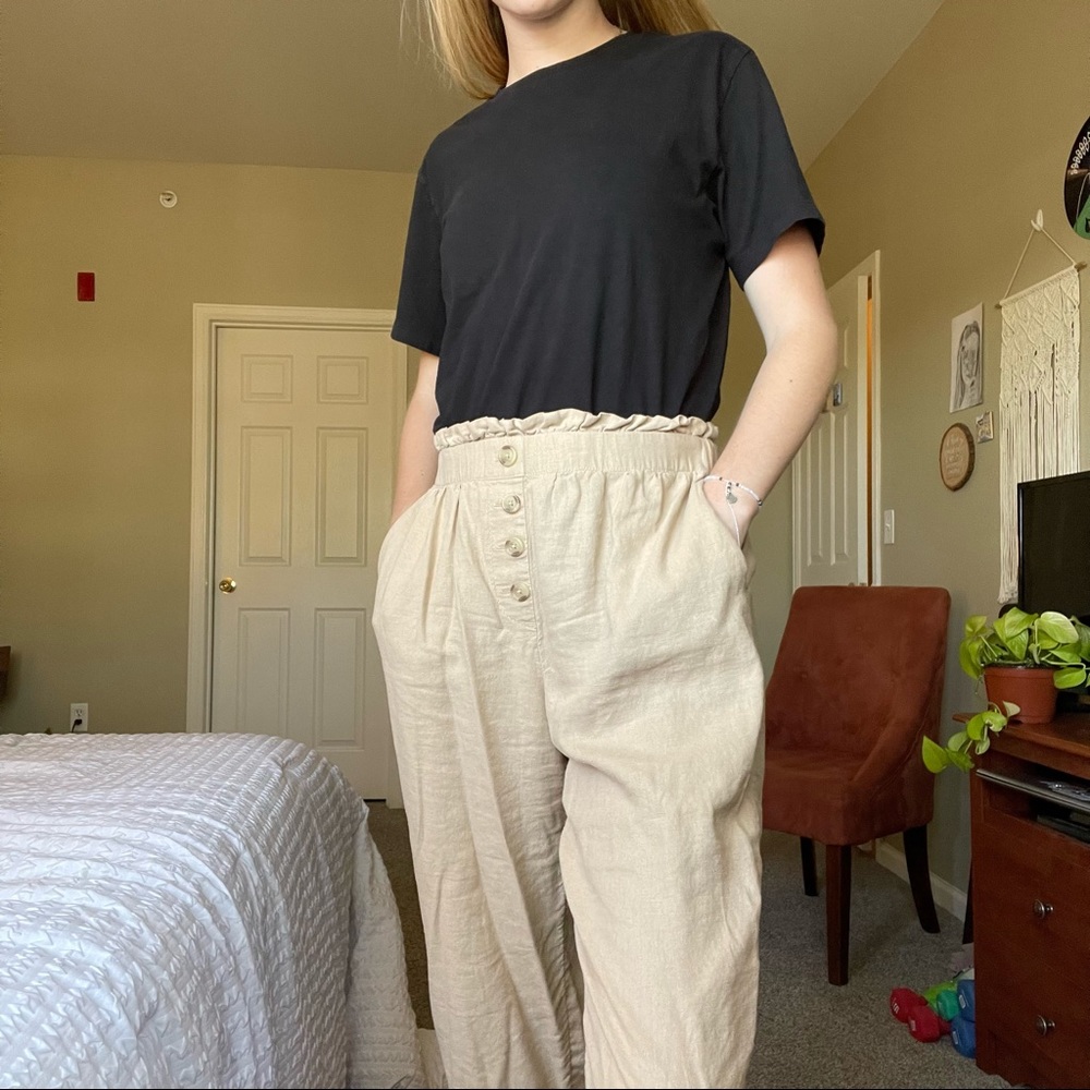 Loft Linen High-Waisted Straight Stretch Pants